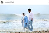 قدم زدن ساره بیات و آقای بازیگر کنار ساحل +عکس